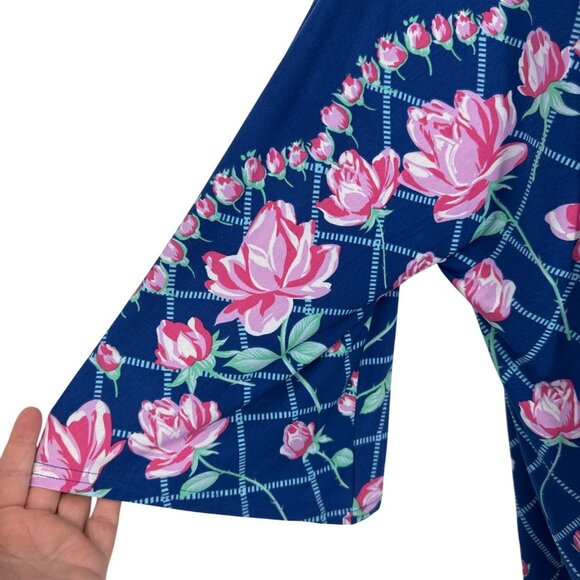 Bob Mackie Wearable Art Rose Trellis Print 3/4 Sleeves Knit Top Size XL - Picture 3 of 9